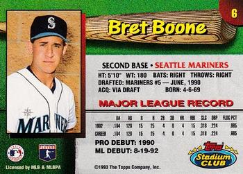 1993 Stadium Club Seattle Mariners #6 Bret Boone  Back