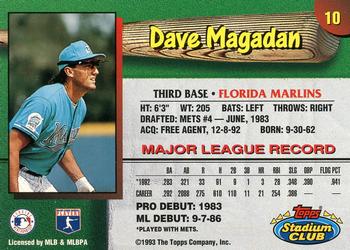 1993 Stadium Club Florida Marlins #10 Dave Magadan Back
