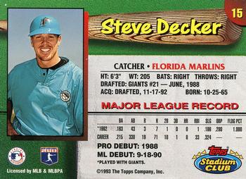 1993 Stadium Club Florida Marlins #15 Steve Decker Back