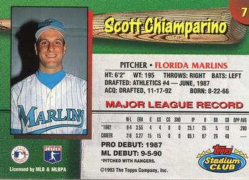 1993 Stadium Club Florida Marlins #7 Scott Chiamparino Back