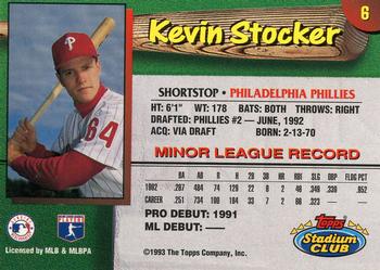 1993 Stadium Club Philadelphia Phillies #6 Kevin Stocker  Back