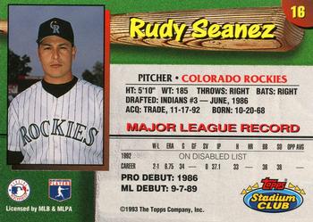 1993 Stadium Club Colorado Rockies #16 Rudy Seanez  Back