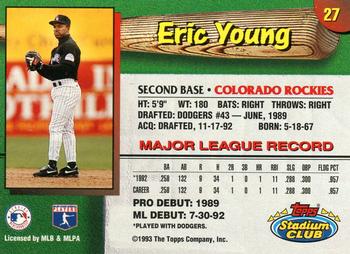 1993 Stadium Club Colorado Rockies #27 Eric Young  Back