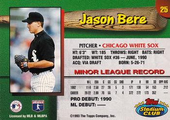 1993 Stadium Club Chicago White Sox #25 Jason Bere  Back