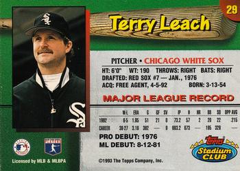 1993 Stadium Club Chicago White Sox #29 Terry Leach  Back
