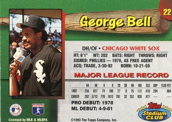 1993 Stadium Club Chicago White Sox #22 George Bell  Back