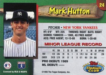 1993 Stadium Club New York Yankees #24 Mark Hutton  Back
