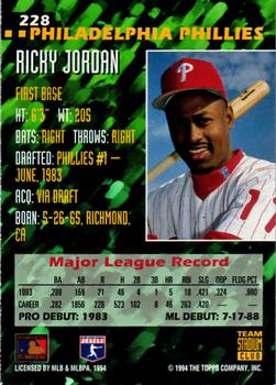 1994 Stadium Club Team #228 Ricky Jordan Back