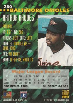 1994 Stadium Club Team #280 Arthur Rhodes Back