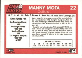 1991 Line Drive #22 Manny Mota Back