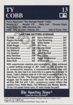 1991-92 Conlon TSN Prototypes #13 Ty Cobb Back
