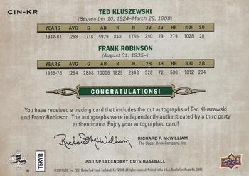2011 SP Legendary Cuts - Past & Present Cut Signatures #CIN-KR Ted Kluszewski / Frank Robinson Back