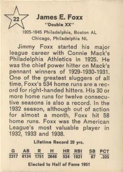 1961 Golden Press Hall of Fame Baseball Stars #22 Jimmie Foxx Back