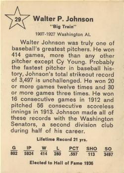 1961 Golden Press Hall of Fame Baseball Stars #29 Walter Johnson Back