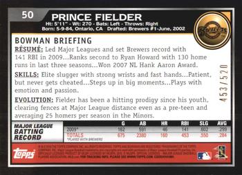 2010 Bowman - Blue #50 Prince Fielder Back