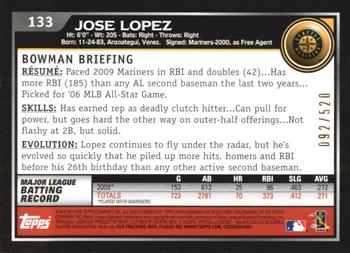 2010 Bowman - Blue #133 Jose Lopez Back