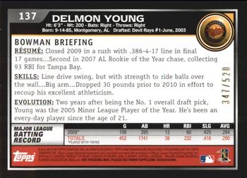 2010 Bowman - Blue #137 Delmon Young Back