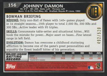 2010 Bowman - Blue #156 Johnny Damon Back