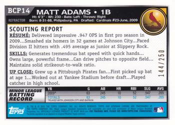 2010 Bowman - Chrome Prospects Blue Refractors #BCP14 Matt Adams Back