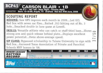 2010 Bowman - Chrome Prospects Gold Refractors #BCP41 Carson Blair Back