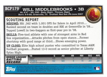 2010 Bowman Chrome - Prospects Green X-Fractors #BCP179 Will Middlebrooks Back