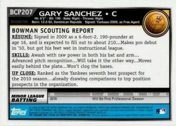 2010 Bowman Chrome - Prospects Green X-Fractors #BCP207 Gary Sanchez Back