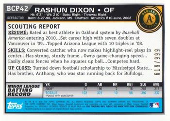 2010 Bowman - Chrome Prospects Purple Refractors #BCP42 Rashun Dixon Back