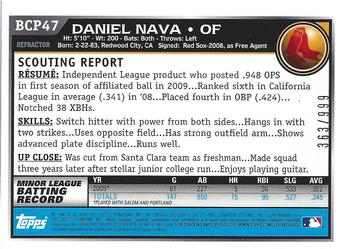 2010 Bowman - Chrome Prospects Purple Refractors #BCP47 Daniel Nava Back