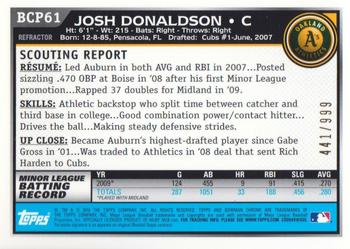 2010 Bowman - Chrome Prospects Purple Refractors #BCP61 Josh Donaldson Back