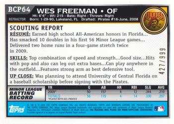 2010 Bowman - Chrome Prospects Purple Refractors #BCP64 Wes Freeman Back