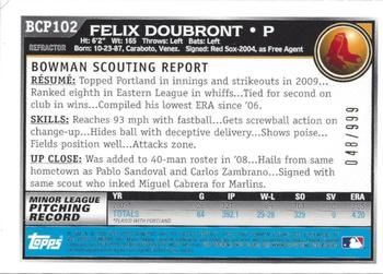 2010 Bowman - Chrome Prospects Purple Refractors #BCP102 Felix Doubront Back