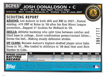 2010 Bowman - Chrome Prospects Refractors #BCP61 Josh Donaldson Back
