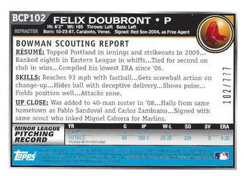 2010 Bowman - Chrome Prospects Refractors #BCP102 Felix Doubront Back