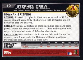 2010 Bowman - Gold #10 Stephen Drew Back