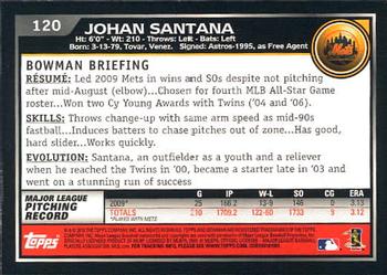 2010 Bowman - Gold #120 Johan Santana Back