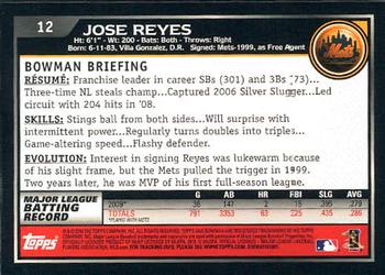 2010 Bowman - Gold #12 Jose Reyes Back