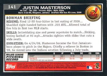 2010 Bowman - Gold #141 Justin Masterson Back