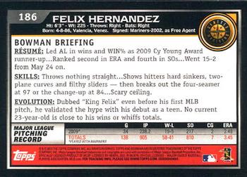 2010 Bowman - Gold #186 Felix Hernandez Back
