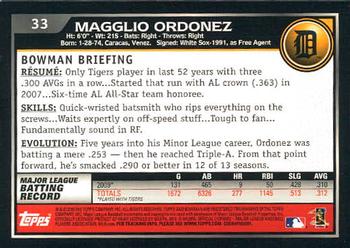2010 Bowman - Gold #33 Magglio Ordonez Back