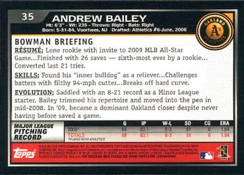 2010 Bowman - Gold #35 Andrew Bailey Back
