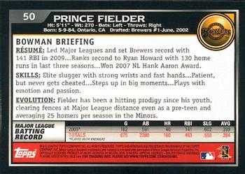 2010 Bowman - Gold #50 Prince Fielder Back
