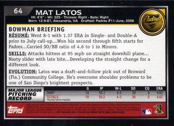 2010 Bowman - Gold #64 Mat Latos Back