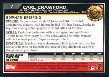 2010 Bowman - Gold #7 Carl Crawford Back