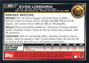 2010 Bowman - Gold #80 Evan Longoria Back