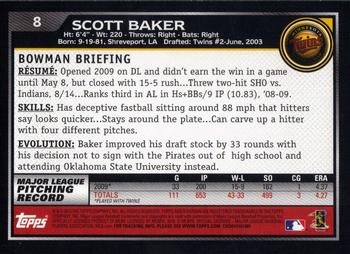 2010 Bowman - Gold #8 Scott Baker Back