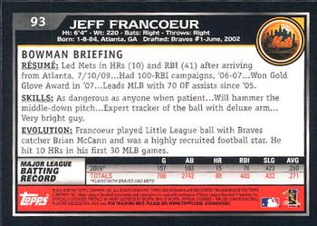 2010 Bowman - Gold #93 Jeff Francoeur Back