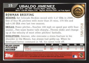 2010 Bowman - Orange #15 Ubaldo Jimenez Back