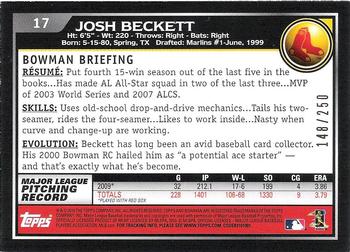 2010 Bowman - Orange #17 Josh Beckett Back