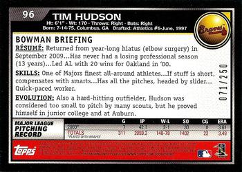 2010 Bowman - Orange #96 Tim Hudson Back