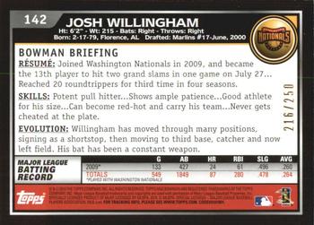 2010 Bowman - Orange #142 Josh Willingham Back